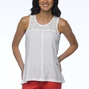 𝅺PRANA lace trimmed white tank, size small.